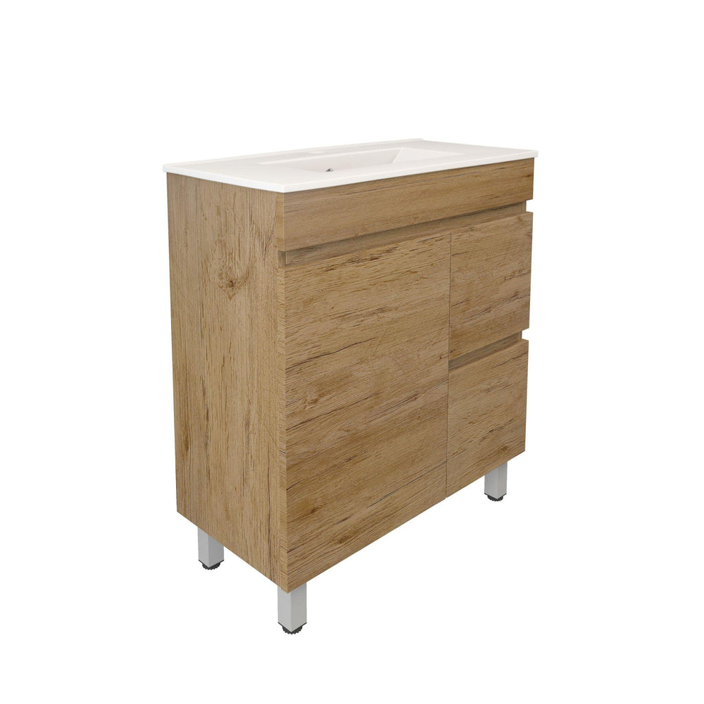 LUKKA CAMDEN ENSUITE PRIME OAK 750MM SPACE SAVING SINGLE BOWL FLOOR STANDING VANITY (AVAILABLE IN LEFT AND RIGHT HAND DRAWER)