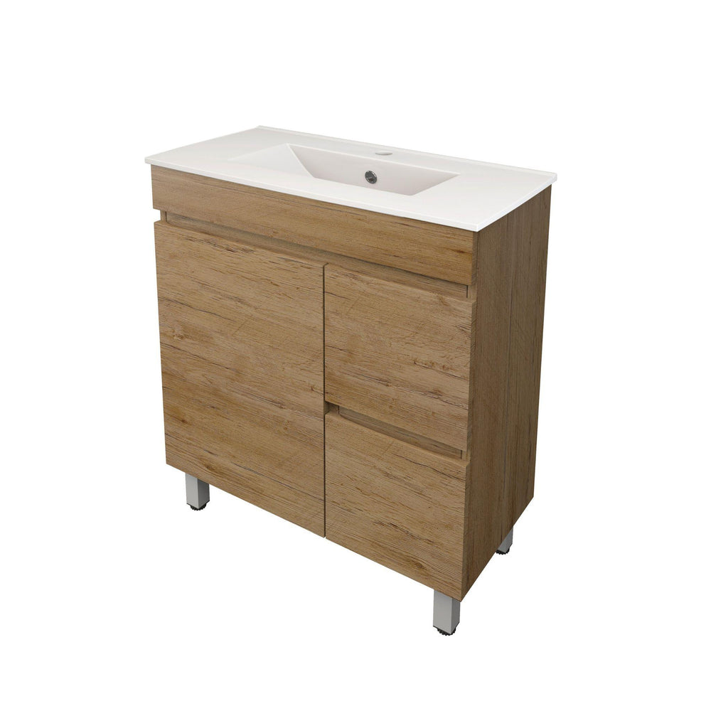 LUKKA CAMDEN ENSUITE PRIME OAK 750MM SPACE SAVING SINGLE BOWL FLOOR STANDING VANITY (AVAILABLE IN LEFT AND RIGHT HAND DRAWER)