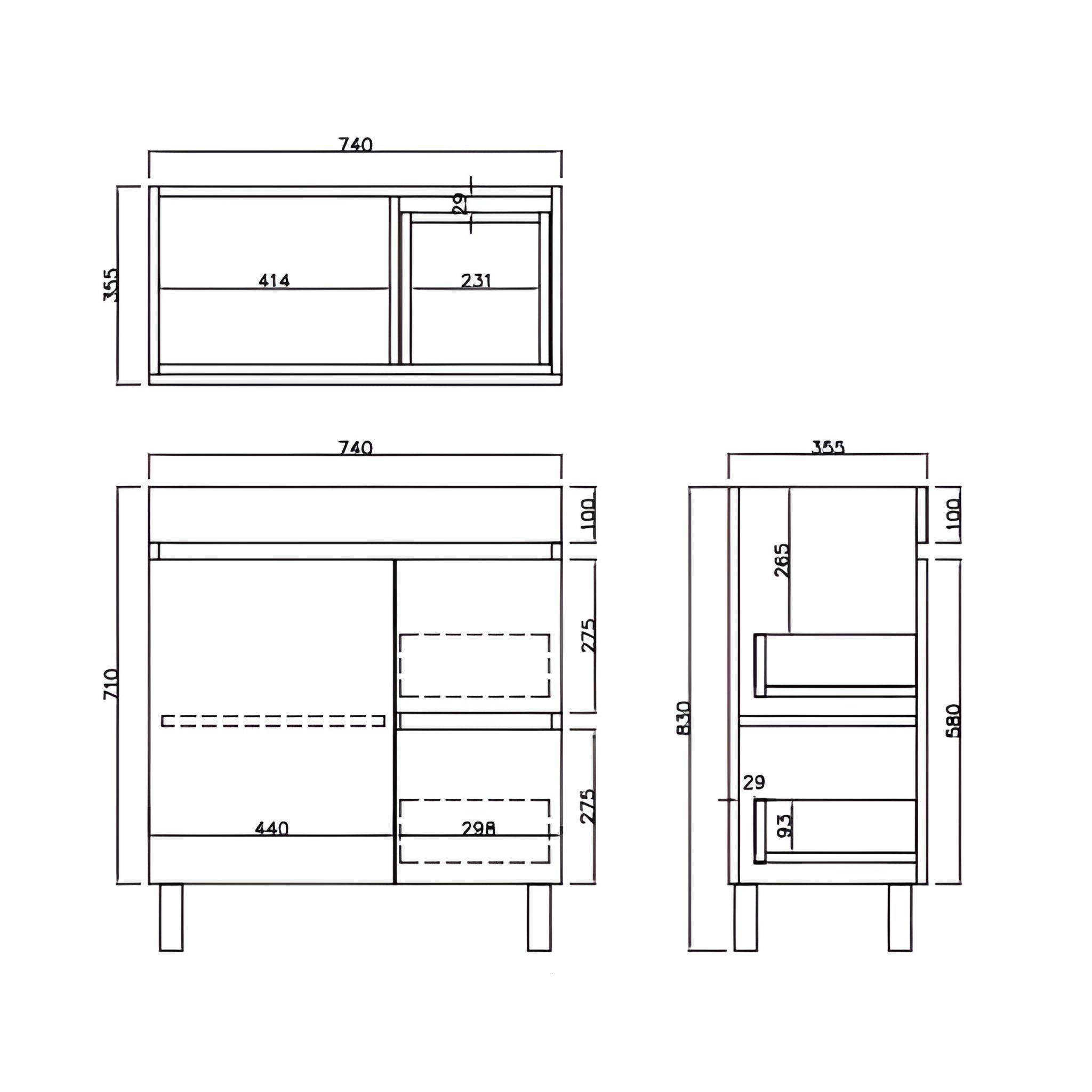 LUKKA CAMDEN ENSUITE PRIME OAK 750MM SPACE SAVING SINGLE BOWL FLOOR STANDING VANITY (AVAILABLE IN LEFT AND RIGHT HAND DRAWER)