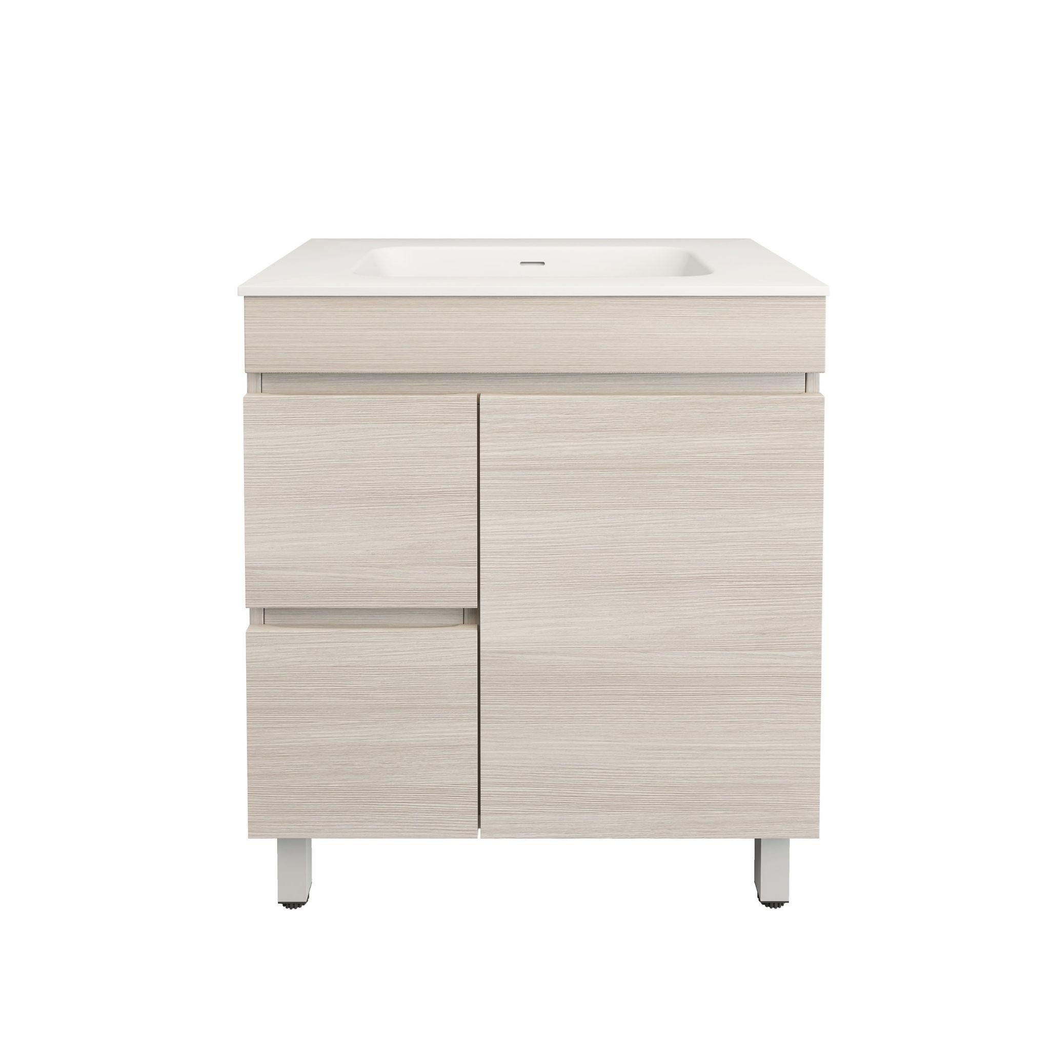 LUKKA CAMDEN MODERN COASTAL OAK 750MM SINGLE BOWL FLOOR STANDING VANITY (AVAILABLE IN LEFT AND RIGHT HAND DRAWER)