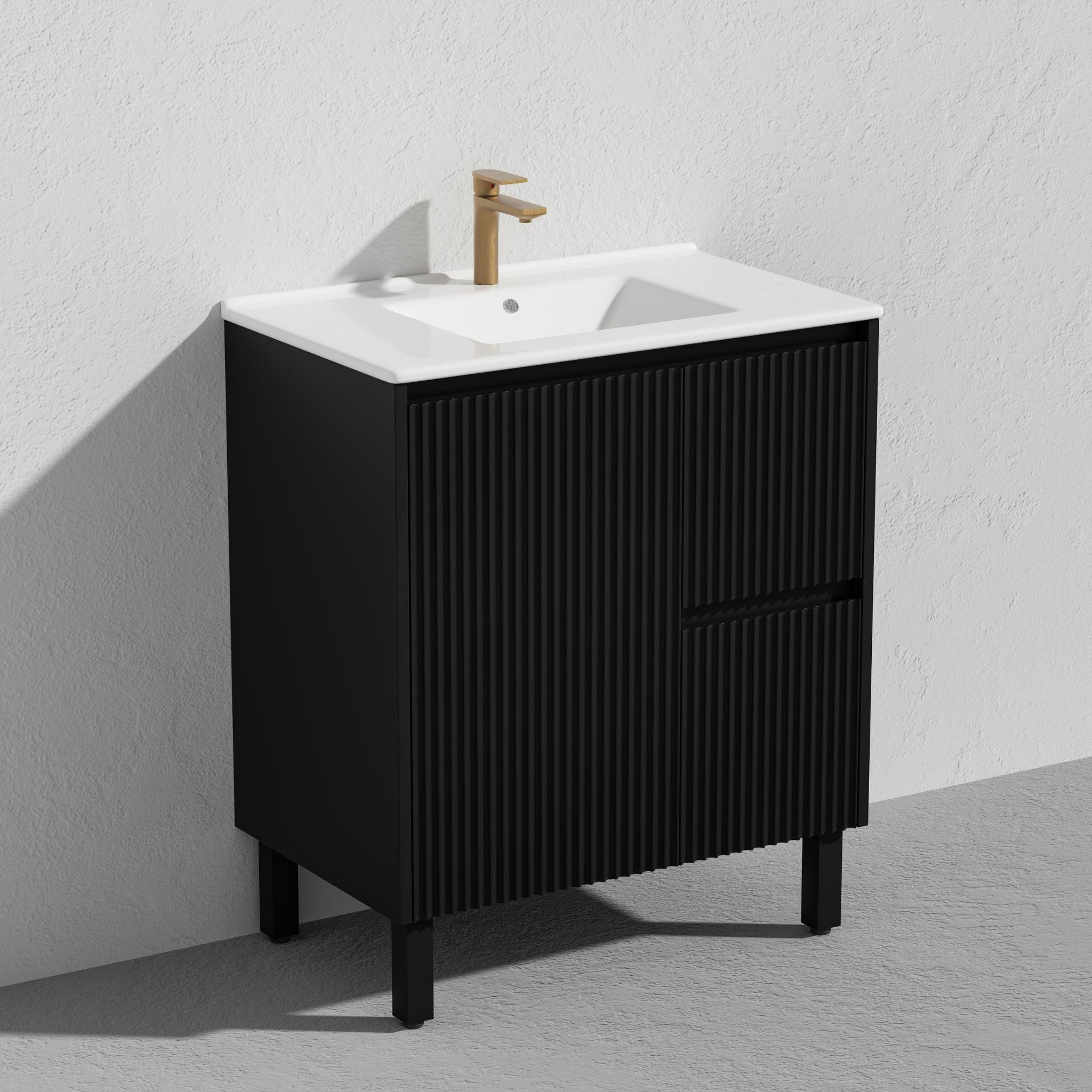 LUKKA CRETE MODERN MATTE BLACK 750MM SINGLE BOWL FLOOR STANDING VANITY (AVAILABLE IN LEFT AND RIGHT HAND DRAWER)
