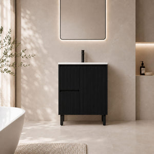 LUKKA CRETE MODERN MATTE BLACK 750MM SINGLE BOWL FLOOR STANDING VANITY (AVAILABLE IN LEFT AND RIGHT HAND DRAWER)