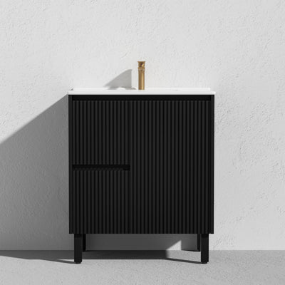 LUKKA CRETE MODERN MATTE BLACK 750MM SINGLE BOWL FLOOR STANDING VANITY (AVAILABLE IN LEFT AND RIGHT HAND DRAWER)