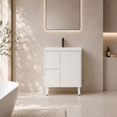 LUKKA CRETE MODERN MATTE WHITE 750MM SINGLE BOWL FLOOR STANDING VANITY (AVAILABLE IN LEFT AND RIGHT HAND DRAWER)