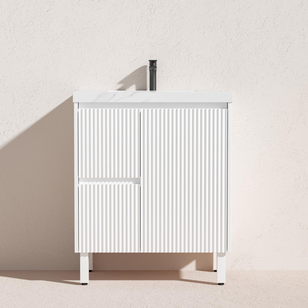 LUKKA CRETE MODERN MATTE WHITE 750MM SINGLE BOWL FLOOR STANDING VANITY (AVAILABLE IN LEFT AND RIGHT HAND DRAWER)