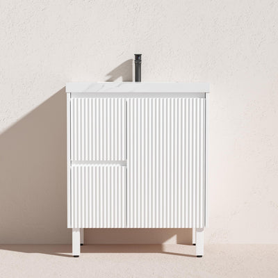 LUKKA CRETE MODERN MATTE WHITE 750MM SINGLE BOWL FLOOR STANDING VANITY (AVAILABLE IN LEFT AND RIGHT HAND DRAWER)