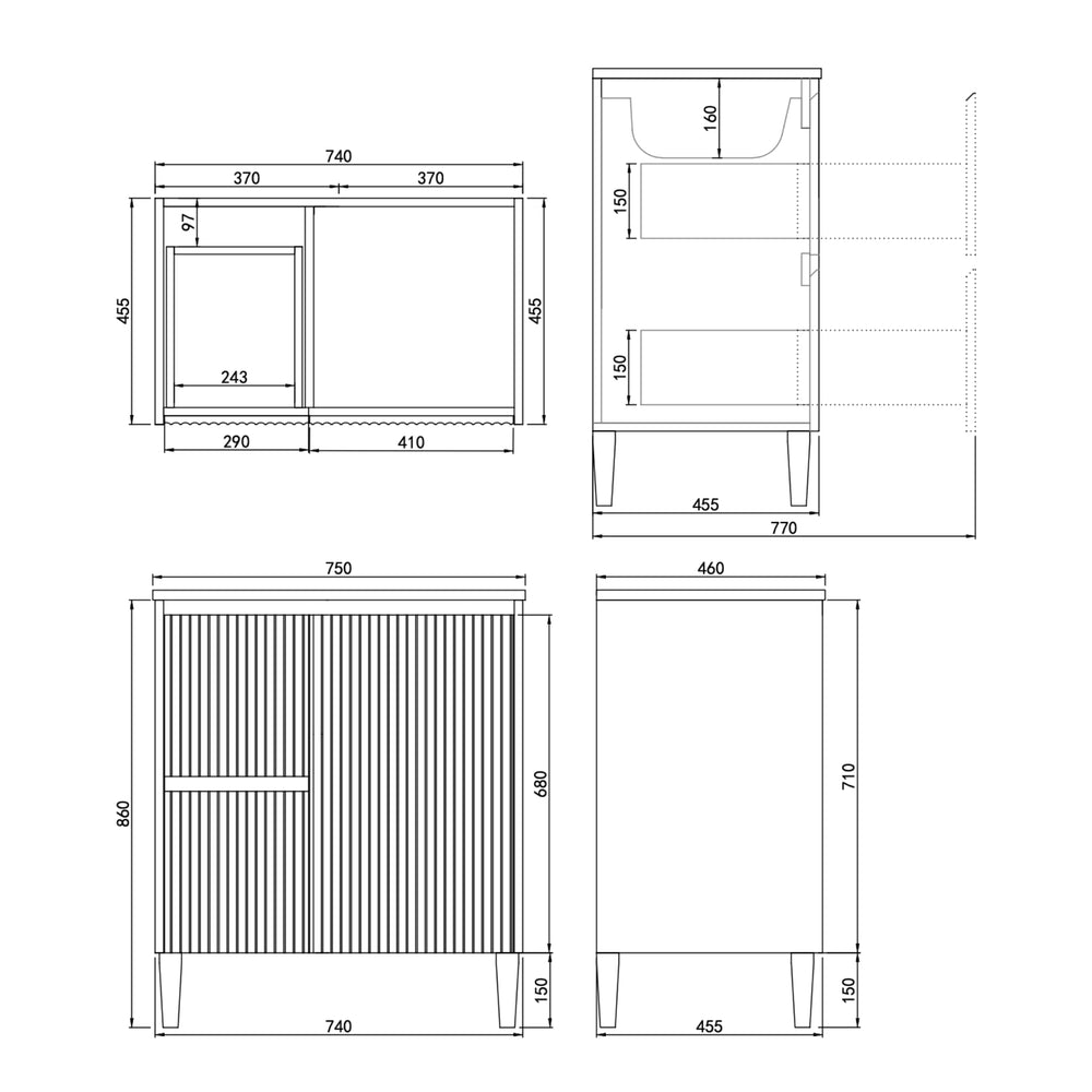 LUKKA CRETE MODERN MATTE WHITE 750MM SINGLE BOWL FLOOR STANDING VANITY (AVAILABLE IN LEFT AND RIGHT HAND DRAWER)