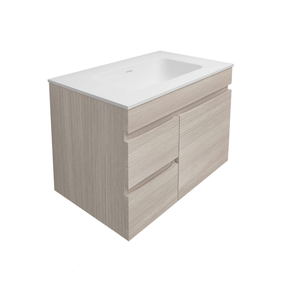 LUKKA CAMDEN MODERN COASTAL OAK 750MM SINGLE BOWL WALL HUNG VANITY (AVAILABLE IN LEFT AND RIGHT HAND DRAWER)