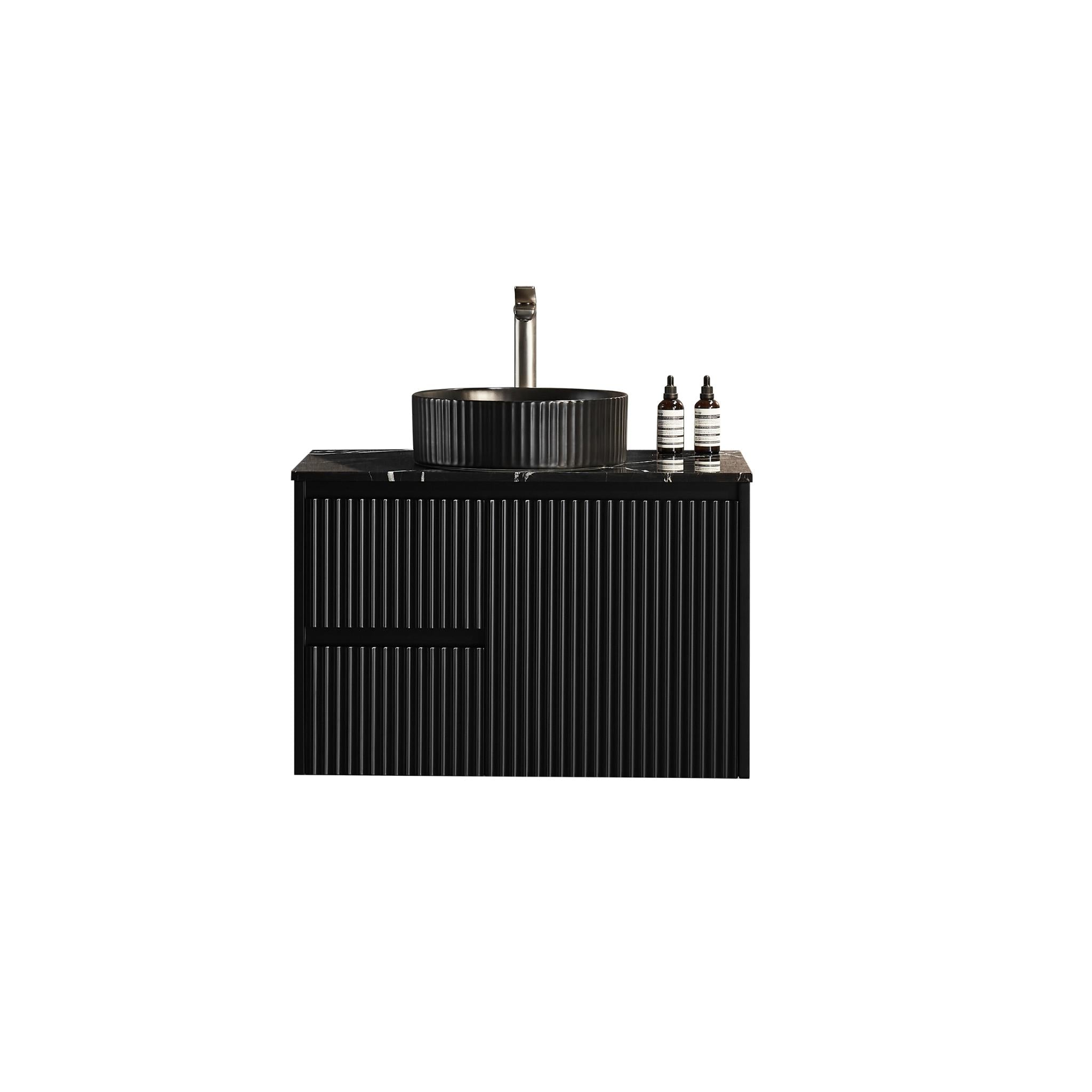 LUKKA CRETE MODERN MATTE BLACK 750MM SINGLE BOWL WALL HUNG VANITY (AVAILABLE IN LEFT AND RIGHT HAND DRAWER)