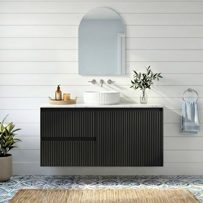 LUKKA CRETE MODERN MATTE BLACK 750MM SINGLE BOWL WALL HUNG VANITY (AVAILABLE IN LEFT AND RIGHT HAND DRAWER)