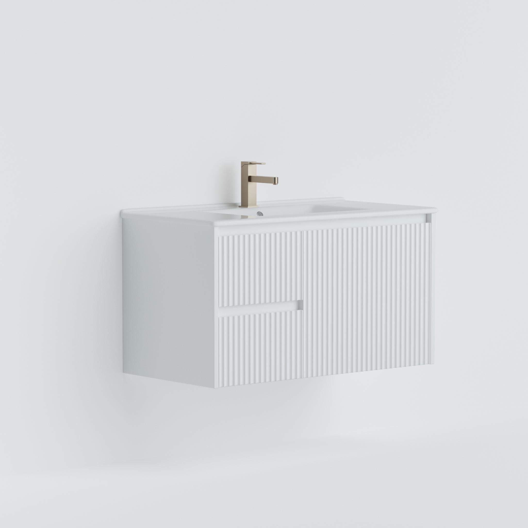 LUKKA CRETE MODERN MATTE WHITE 750MM SINGLE BOWL WALL HUNG VANITY (AVAILABLE IN LEFT AND RIGHT HAND DRAWER)