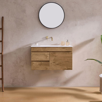 LUKKA CAMDEN MODERN PRIME OAK 750MM SINGLE BOWL WALL HUNG VANITY (AVAILABLE IN LEFT AND RIGHT HAND DRAWER)