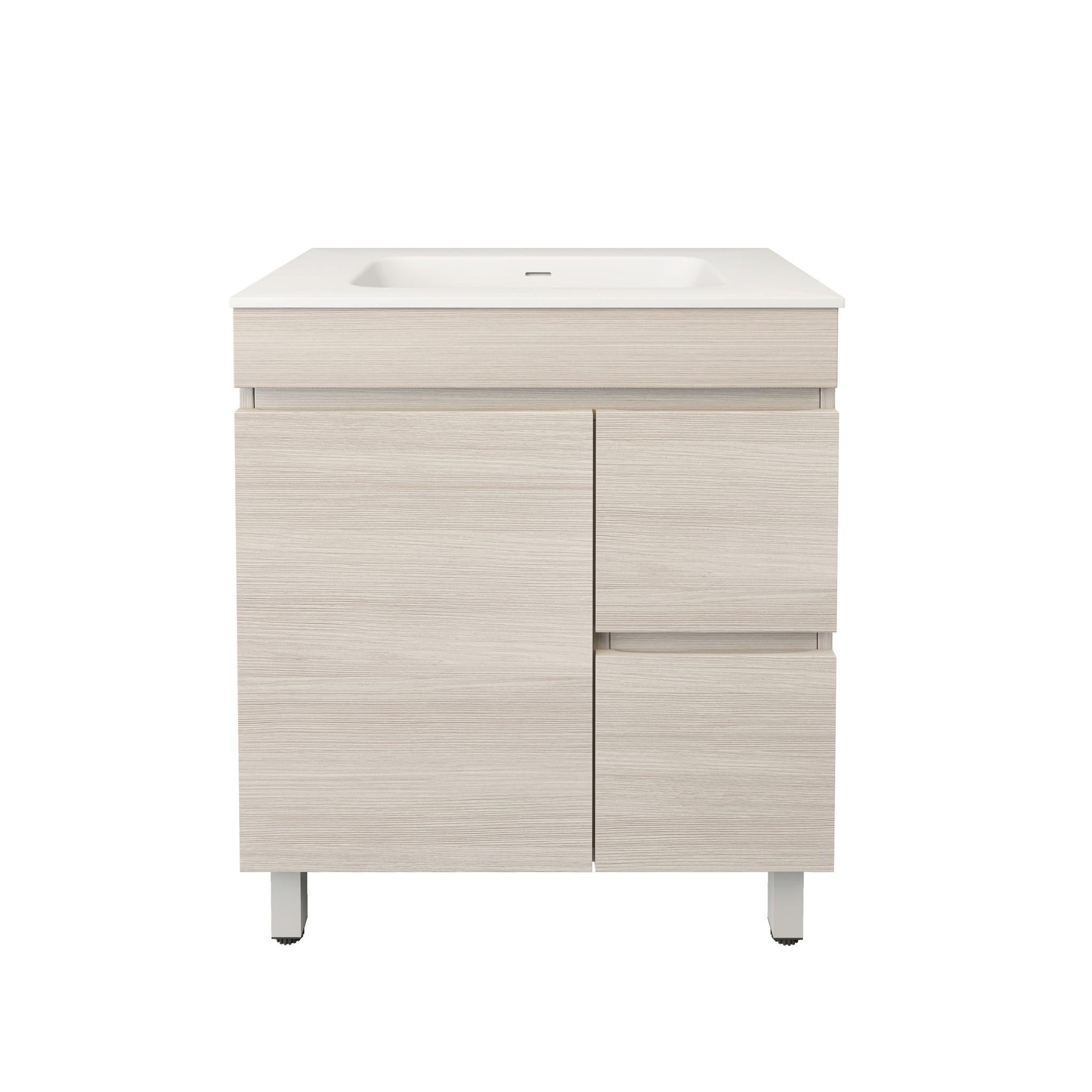 LUKKA CAMDEN MODERN COASTAL OAK 750MM SINGLE BOWL FLOOR STANDING VANITY (AVAILABLE IN LEFT AND RIGHT HAND DRAWER)