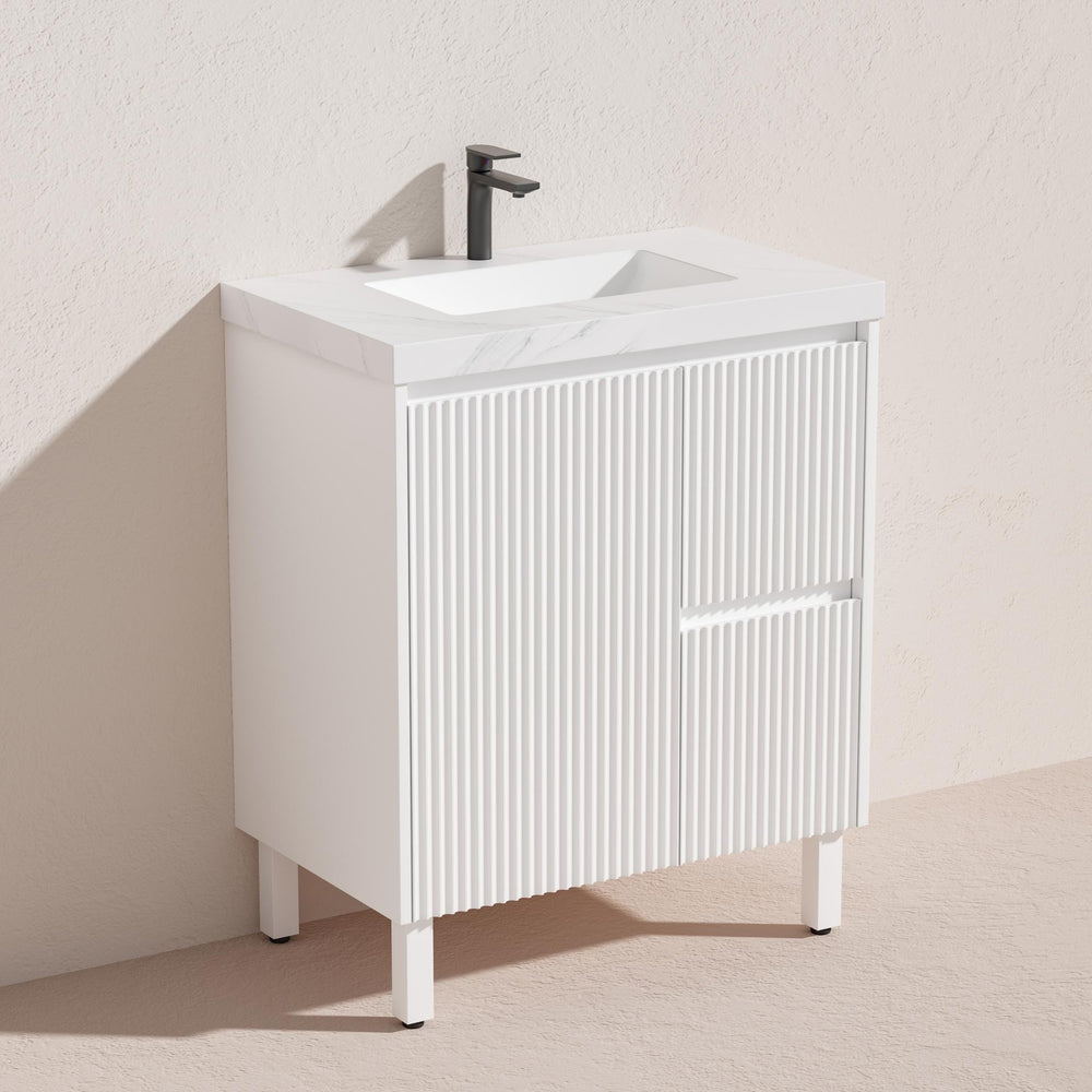 LUKKA CRETE MODERN MATTE WHITE 750MM SINGLE BOWL FLOOR STANDING VANITY (AVAILABLE IN LEFT AND RIGHT HAND DRAWER)