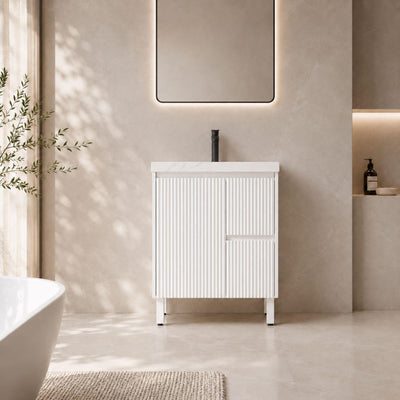 LUKKA CRETE MODERN MATTE WHITE 750MM SINGLE BOWL FLOOR STANDING VANITY (AVAILABLE IN LEFT AND RIGHT HAND DRAWER)