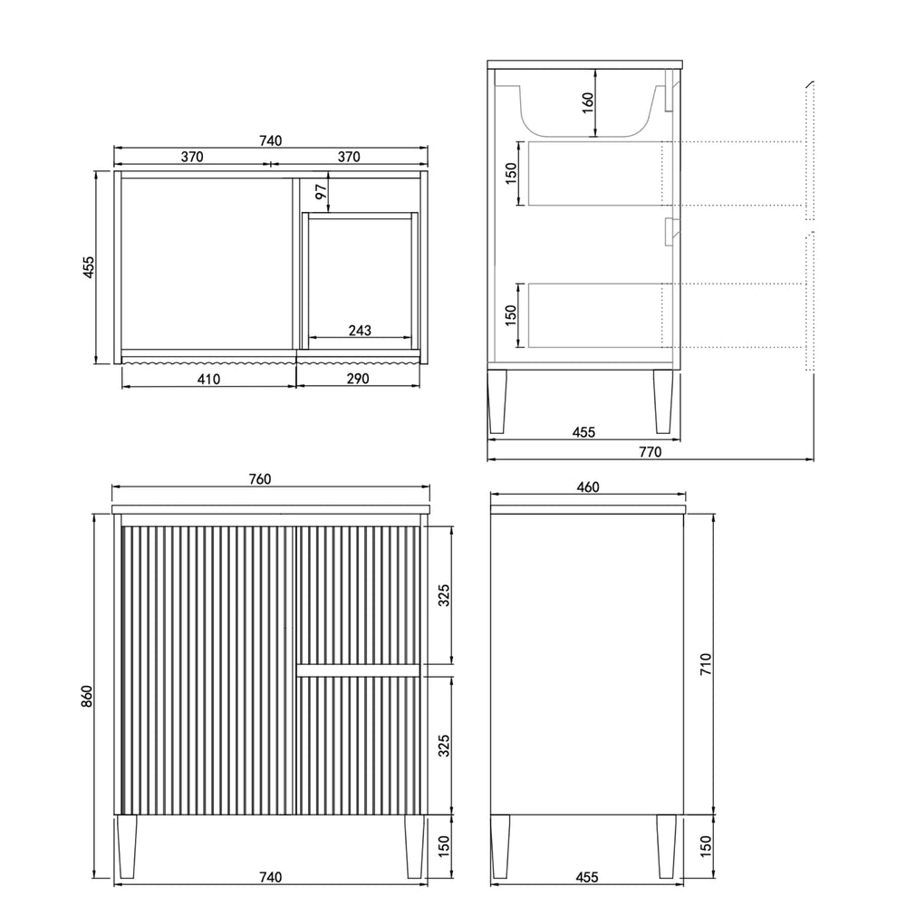 LUKKA CRETE MODERN MATTE WHITE 750MM SINGLE BOWL FLOOR STANDING VANITY (AVAILABLE IN LEFT AND RIGHT HAND DRAWER)