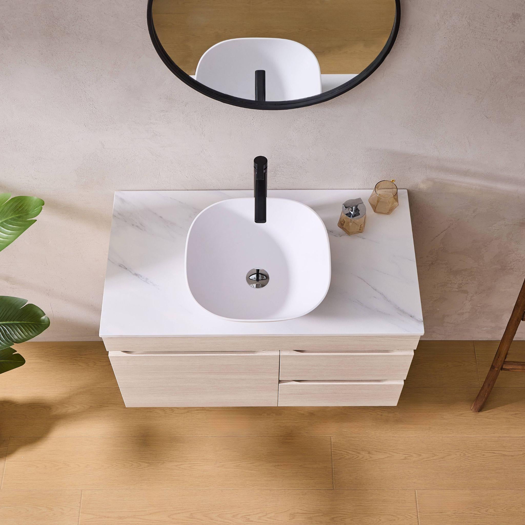 LUKKA CAMDEN MODERN COASTAL OAK 750MM SINGLE BOWL WALL HUNG VANITY (AVAILABLE IN LEFT AND RIGHT HAND DRAWER)