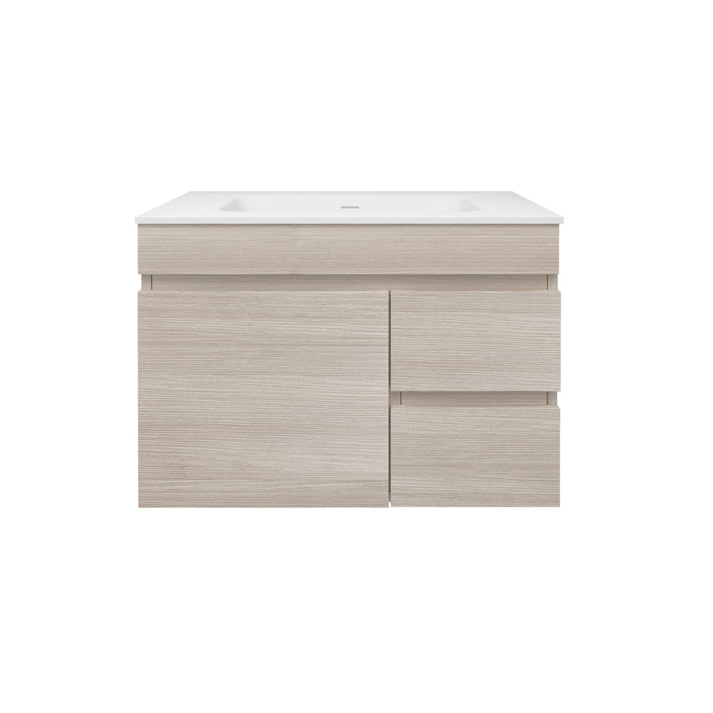 LUKKA CAMDEN MODERN COASTAL OAK 750MM SINGLE BOWL WALL HUNG VANITY (AVAILABLE IN LEFT AND RIGHT HAND DRAWER)