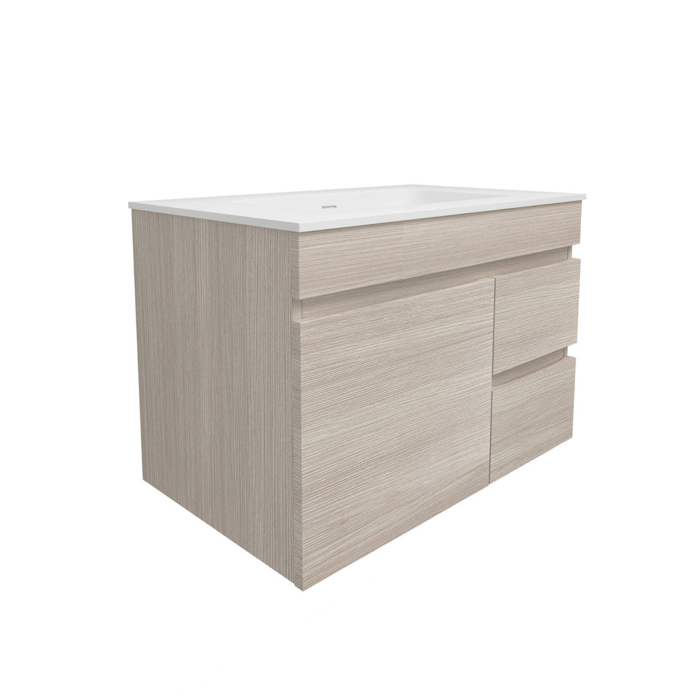 LUKKA CAMDEN MODERN COASTAL OAK 750MM SINGLE BOWL WALL HUNG VANITY (AVAILABLE IN LEFT AND RIGHT HAND DRAWER)