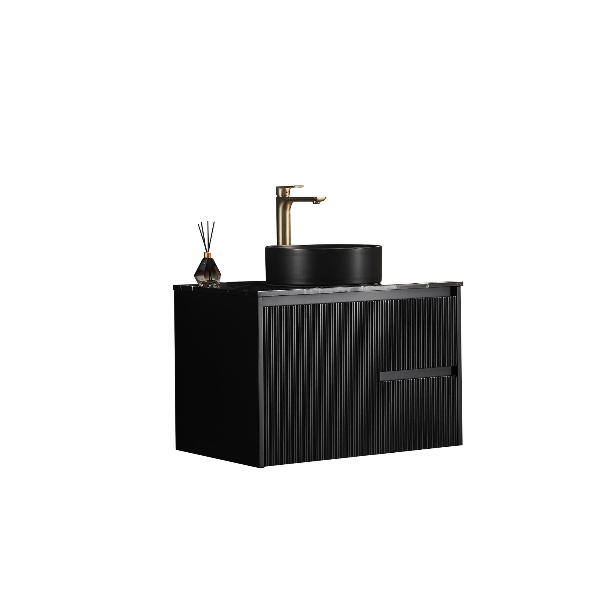 LUKKA CRETE MODERN MATTE BLACK 750MM SINGLE BOWL WALL HUNG VANITY (AVAILABLE IN LEFT AND RIGHT HAND DRAWER)