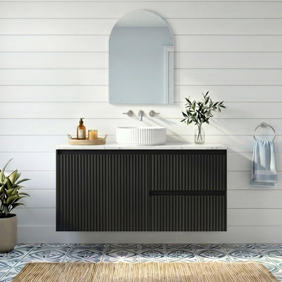 LUKKA CRETE MODERN MATTE BLACK 750MM SINGLE BOWL WALL HUNG VANITY (AVAILABLE IN LEFT AND RIGHT HAND DRAWER)
