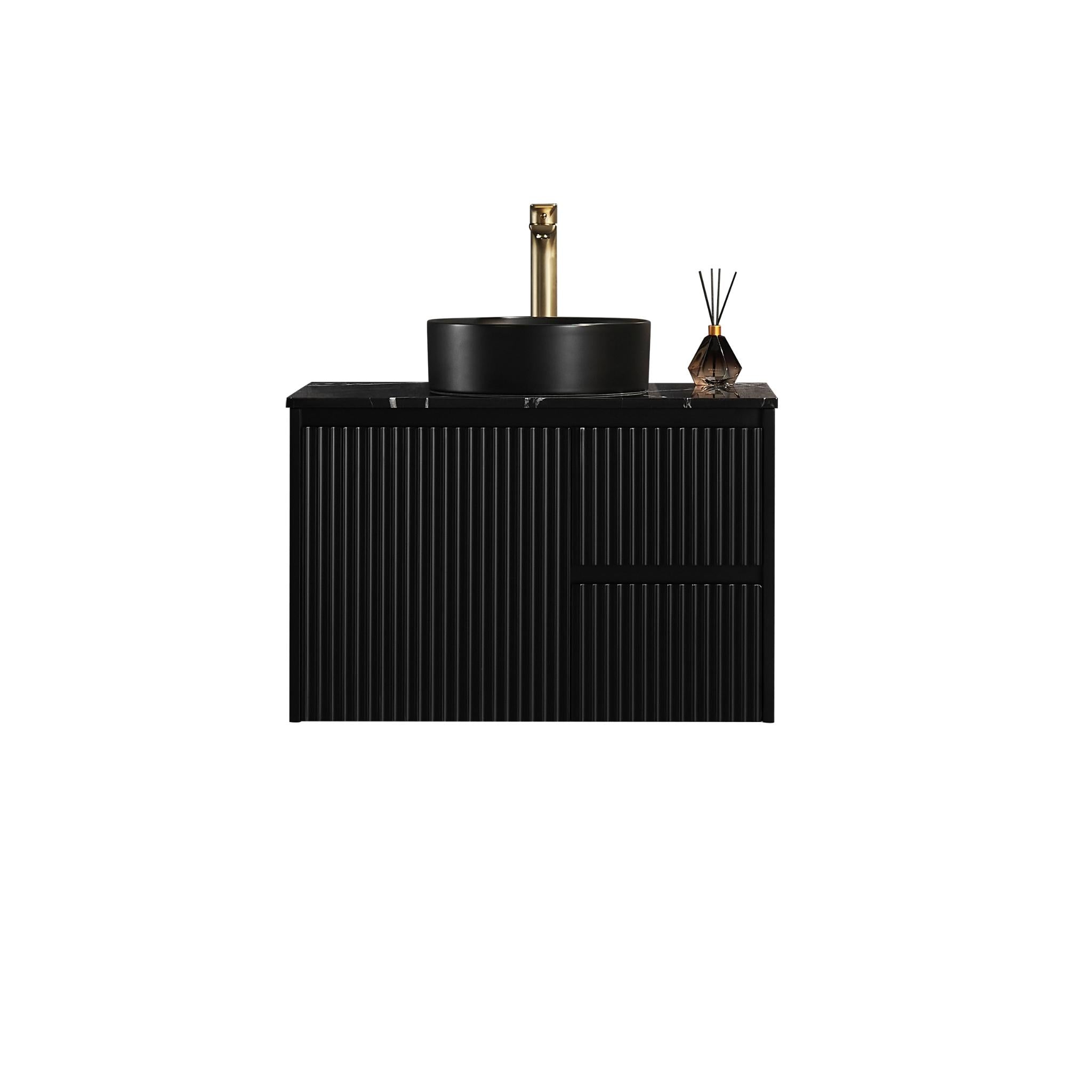 LUKKA CRETE MODERN MATTE BLACK 750MM SINGLE BOWL WALL HUNG VANITY (AVAILABLE IN LEFT AND RIGHT HAND DRAWER)