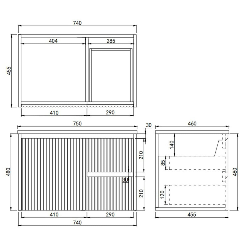 LUKKA CRETE MODERN MATTE WHITE 750MM SINGLE BOWL WALL HUNG VANITY (AVAILABLE IN LEFT AND RIGHT HAND DRAWER)