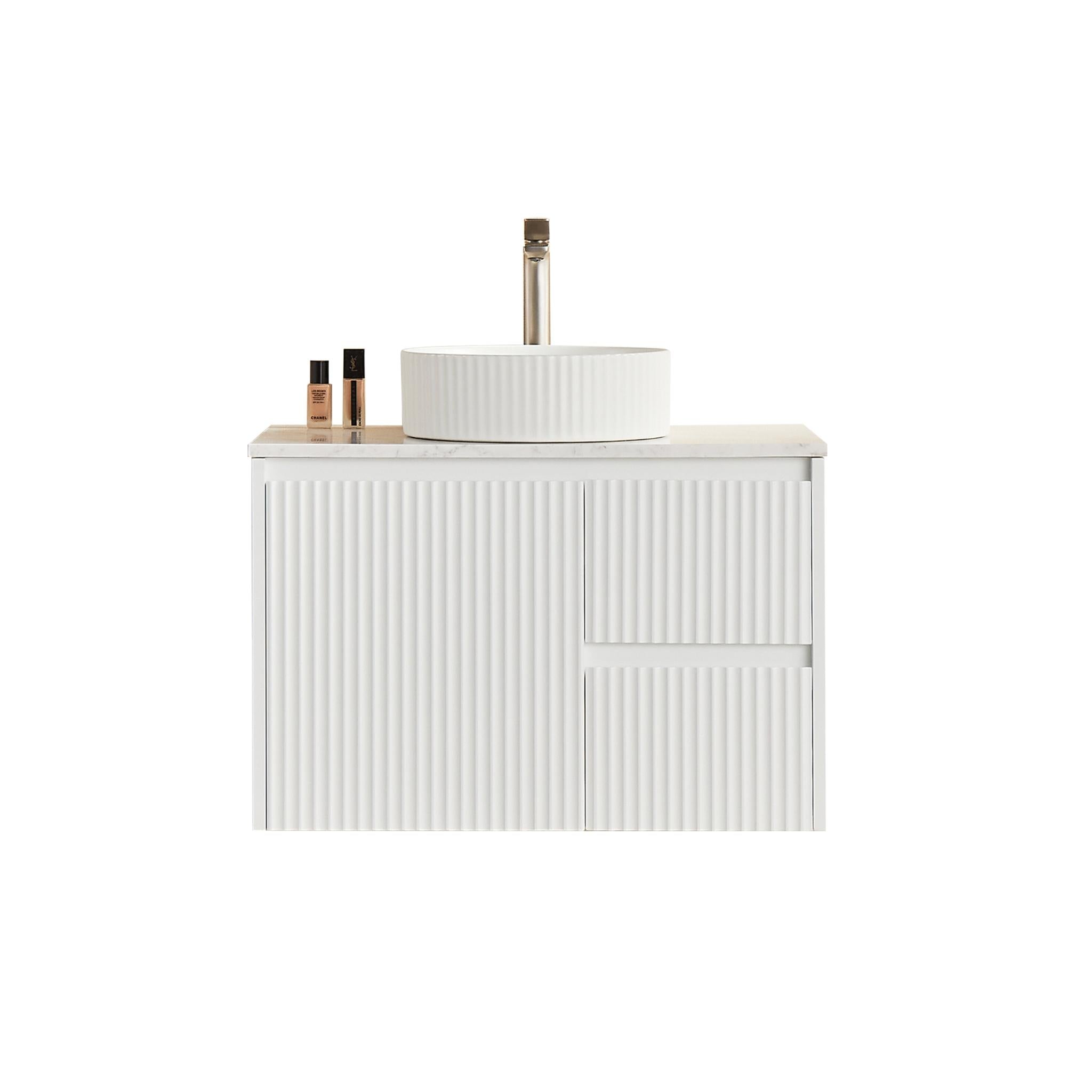 LUKKA CRETE MODERN MATTE WHITE 750MM SINGLE BOWL WALL HUNG VANITY (AVAILABLE IN LEFT AND RIGHT HAND DRAWER)