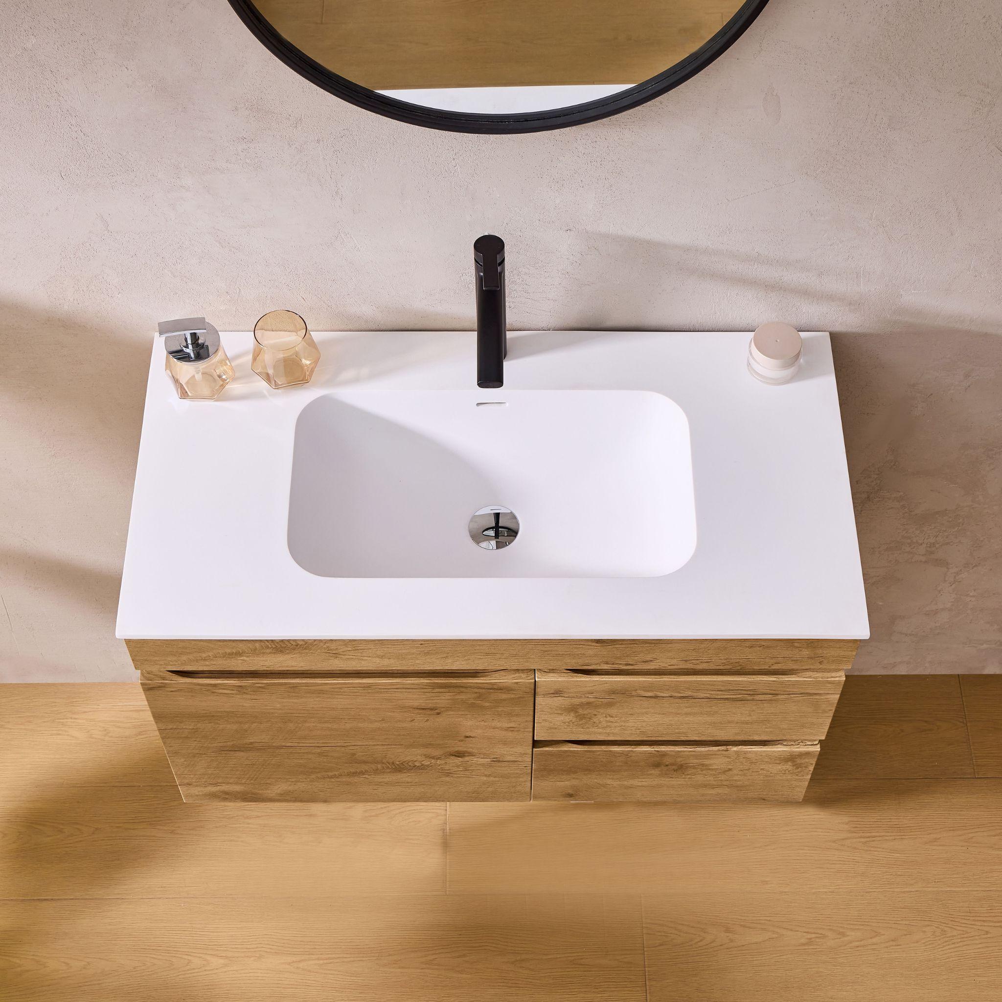 LUKKA CAMDEN MODERN PRIME OAK 750MM SINGLE BOWL WALL HUNG VANITY (AVAILABLE IN LEFT AND RIGHT HAND DRAWER)