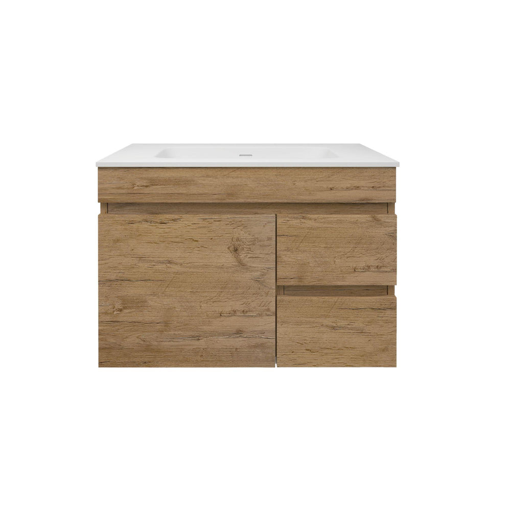 LUKKA CAMDEN MODERN PRIME OAK 750MM SINGLE BOWL WALL HUNG VANITY (AVAILABLE IN LEFT AND RIGHT HAND DRAWER)