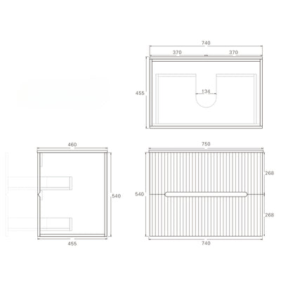 LUKKA CABARITA MODERN MATTE BLACK 750MM SINGLE BOWL WALL HUNG VANITY