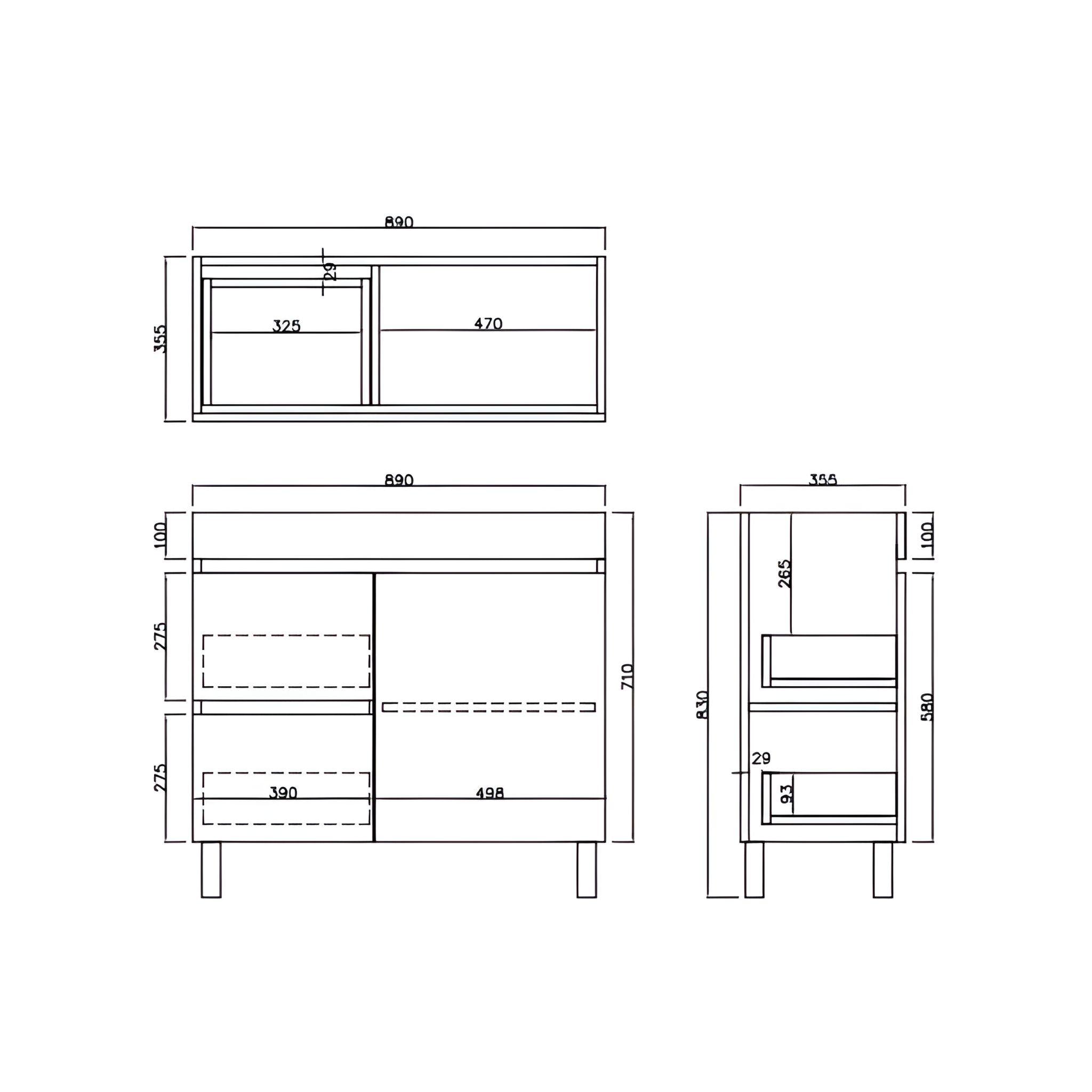 LUKKA CAMDEN ENSUITE PRIME OAK 900MM SPACE SAVING SINGLE BOWL FLOOR STANDING VANITY (AVAILABLE IN LEFT AND RIGHT HAND DRAWER)