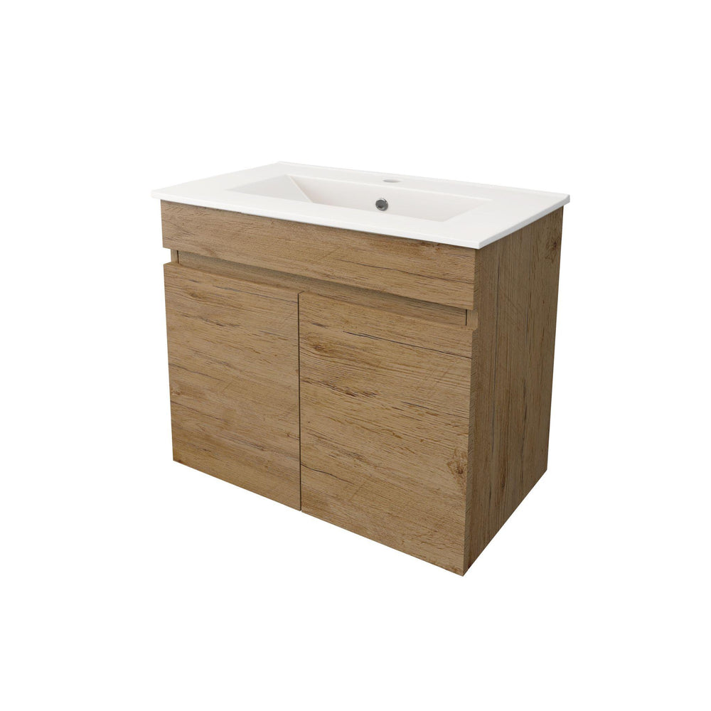 LUKKA CAMDEN ENSUITE PRIME OAK 900MM SPACE SAVING SINGLE BOWL WALL HUNG VANITY (AVAILABLE IN LEFT AND RIGHT HAND DRAWER)