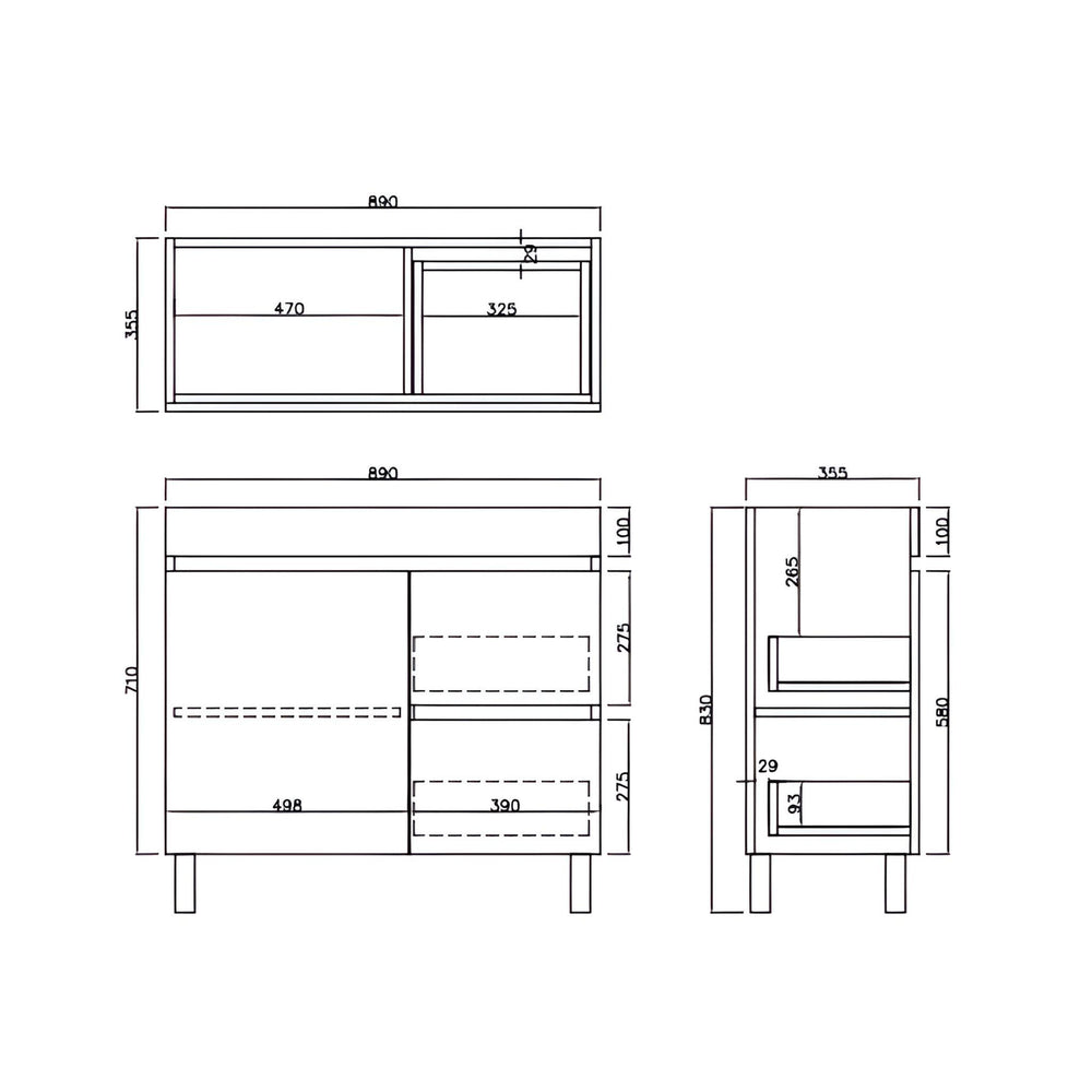 LUKKA CAMDEN ENSUITE COASTAL OAK 900MM SPACE SAVING SINGLE BOWL FLOOR STANDING VANITY (AVAILABLE IN LEFT AND RIGHT HAND DRAWER)