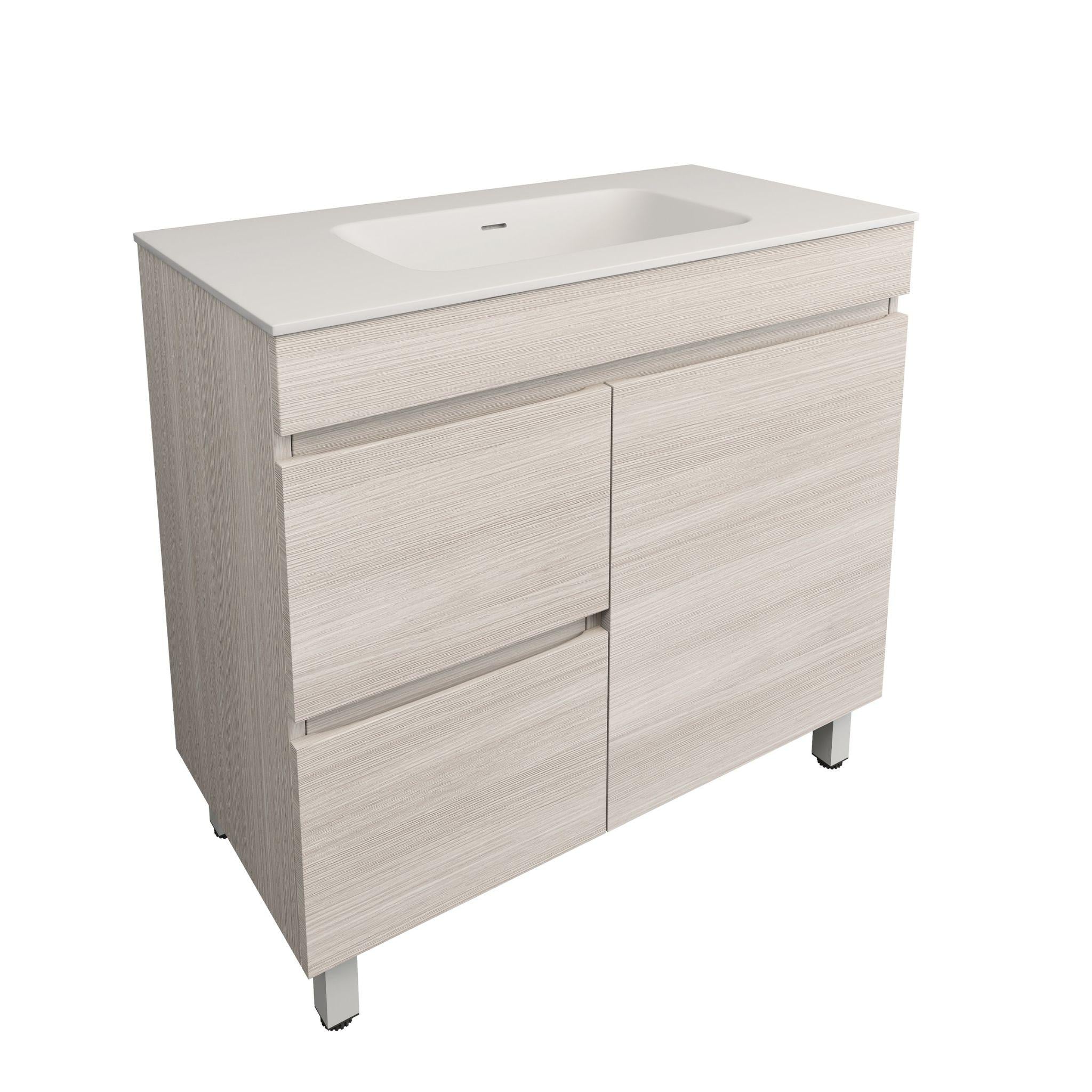 LUKKA CAMDEN MODERN COASTAL OAK 900MM SINGLE BOWL FLOOR STANDING VANITY (AVAILABLE IN LEFT AND RIGHT HAND DRAWER)