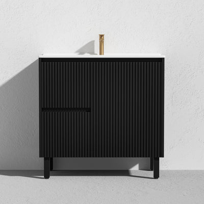 LUKKA CRETE MODERN MATTE BLACK 900MM SINGLE BOWL FLOOR STANDING VANITY (AVAILABLE IN LEFT AND RIGHT HAND DRAWER)