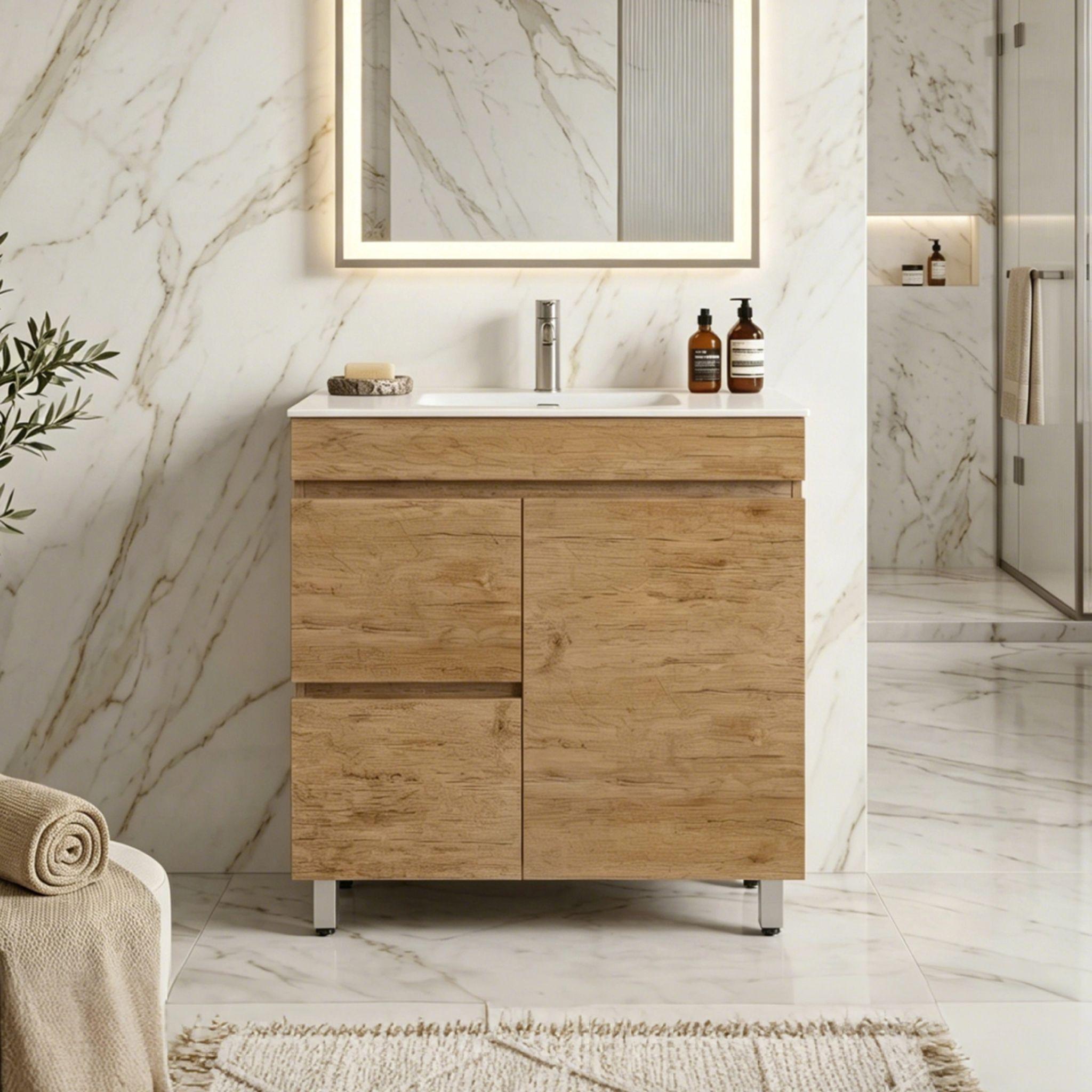 LUKKA CAMDEN MODERN PRIME OAK 900MM SINGLE BOWL FLOOR STANDING VANITY
