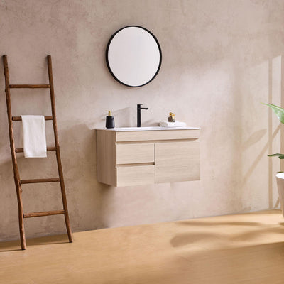LUKKA CAMDEN MODERN COASTAL OAK 900MM SINGLE BOWL WALL HUNG VANITY