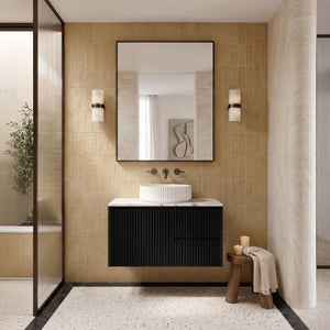 LUKKA CRETE MODERN MATTE BLACK 900MM SINGLE BOWL WALL HUNG VANITY (AVAILABLE IN LEFT AND RIGHT HAND DRAWER)
