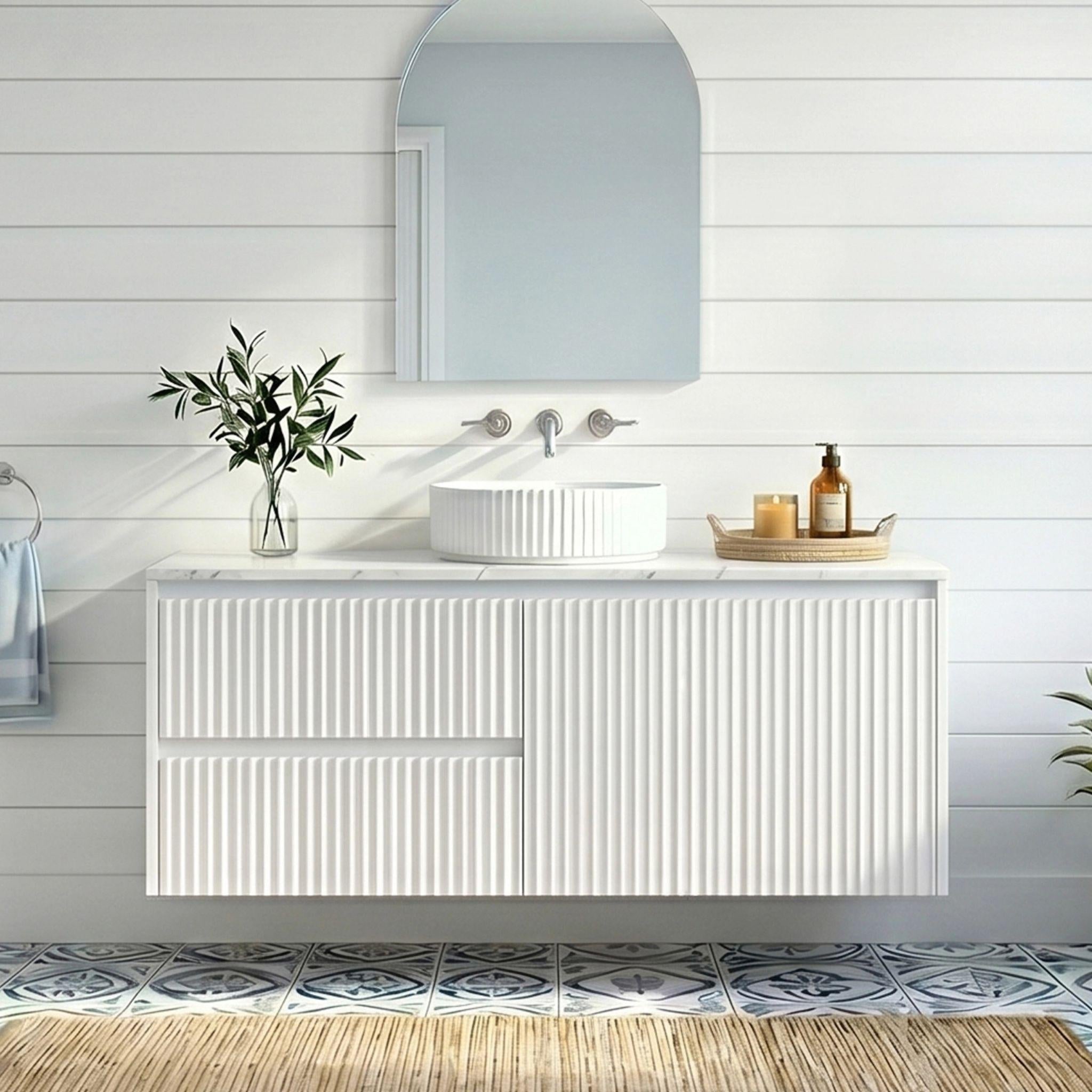 LUKKA CRETE MODERN MATTE WHITE 900MM SINGLE BOWL WALL HUNG VANITY (AVAILABLE IN LEFT AND RIGHT HAND DRAWER)