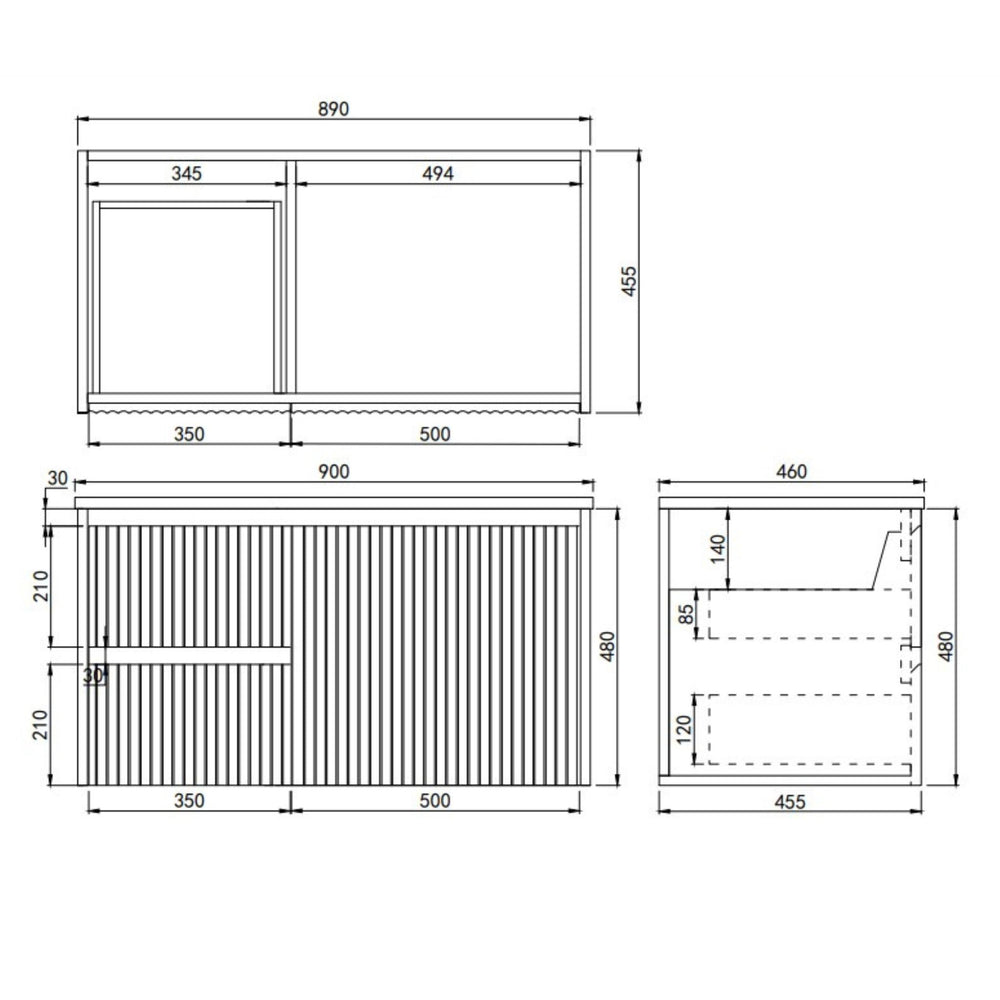 LUKKA CRETE MODERN MATTE WHITE 900MM SINGLE BOWL WALL HUNG VANITY (AVAILABLE IN LEFT AND RIGHT HAND DRAWER)