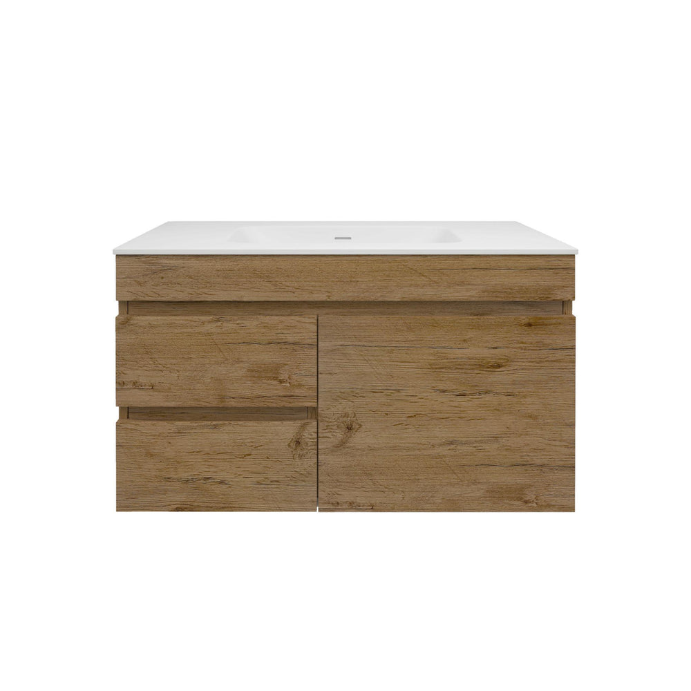 LUKKA CAMDEN MODERN PRIME OAK 900MM SINGLE BOWL WALL HUNG VANITY (AVAILABLE IN LEFT AND RIGHT HAND DRAWER)