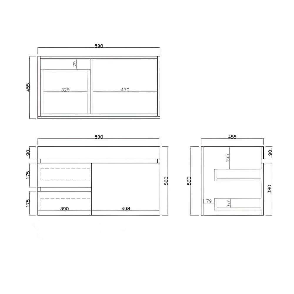LUKKA CAMDEN MODERN PRIME OAK 900MM SINGLE BOWL WALL HUNG VANITY (AVAILABLE IN LEFT AND RIGHT HAND DRAWER)