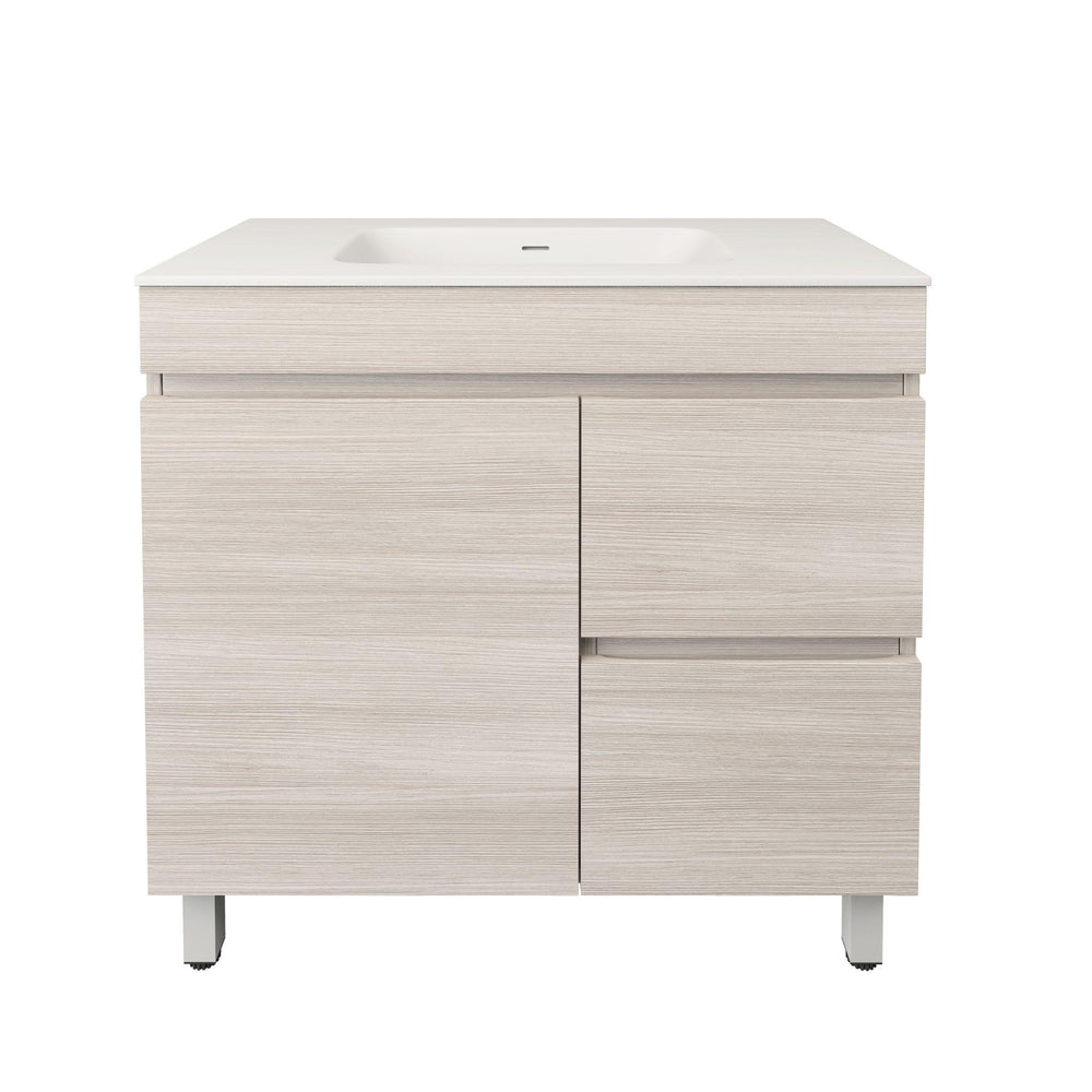 LUKKA CAMDEN MODERN COASTAL OAK 900MM SINGLE BOWL FLOOR STANDING VANITY (AVAILABLE IN LEFT AND RIGHT HAND DRAWER)