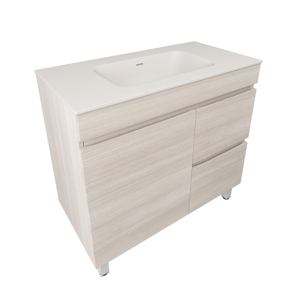 LUKKA CAMDEN MODERN COASTAL OAK 900MM SINGLE BOWL FLOOR STANDING VANITY (AVAILABLE IN LEFT AND RIGHT HAND DRAWER)