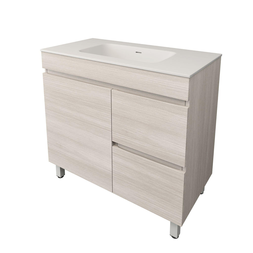 LUKKA CAMDEN MODERN COASTAL OAK 900MM SINGLE BOWL FLOOR STANDING VANITY (AVAILABLE IN LEFT AND RIGHT HAND DRAWER)