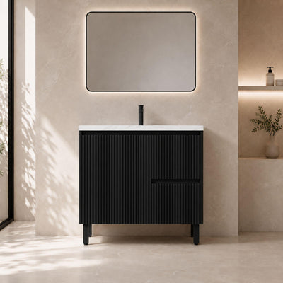 LUKKA CRETE MODERN MATTE BLACK 900MM SINGLE BOWL FLOOR STANDING VANITY (AVAILABLE IN LEFT AND RIGHT HAND DRAWER)