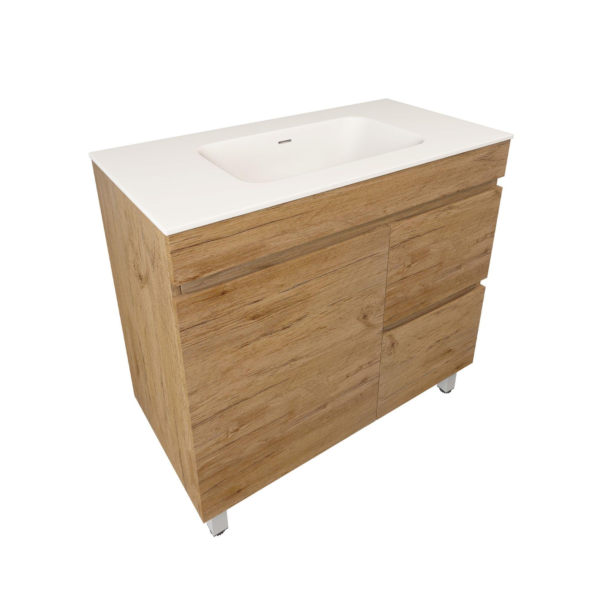 LUKKA CAMDEN MODERN PRIME OAK 900MM SINGLE BOWL FLOOR STANDING VANITY (AVAILABLE IN LEFT AND RIGHT HAND DRAWER)