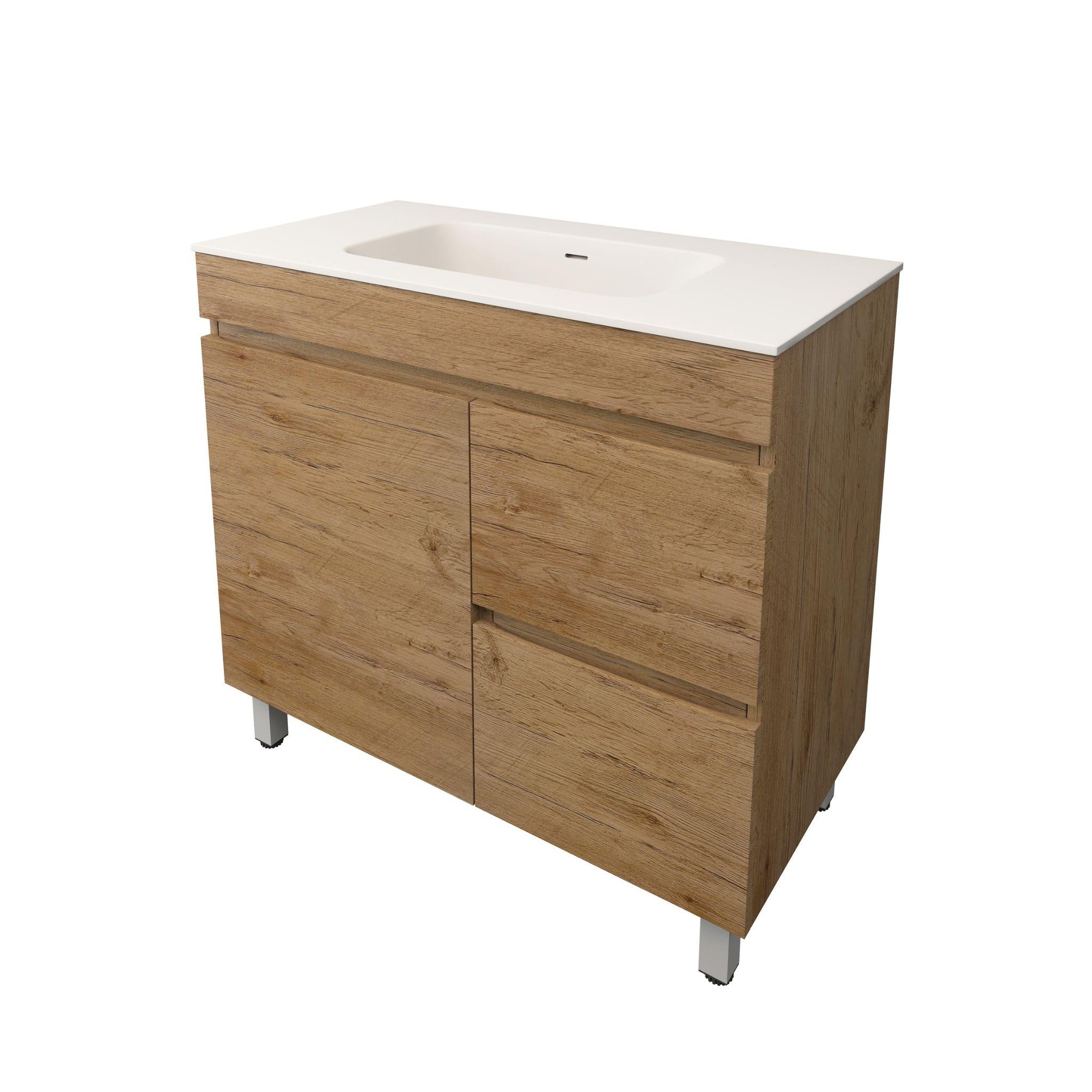 LUKKA CAMDEN MODERN PRIME OAK 900MM SINGLE BOWL FLOOR STANDING VANITY (AVAILABLE IN LEFT AND RIGHT HAND DRAWER)