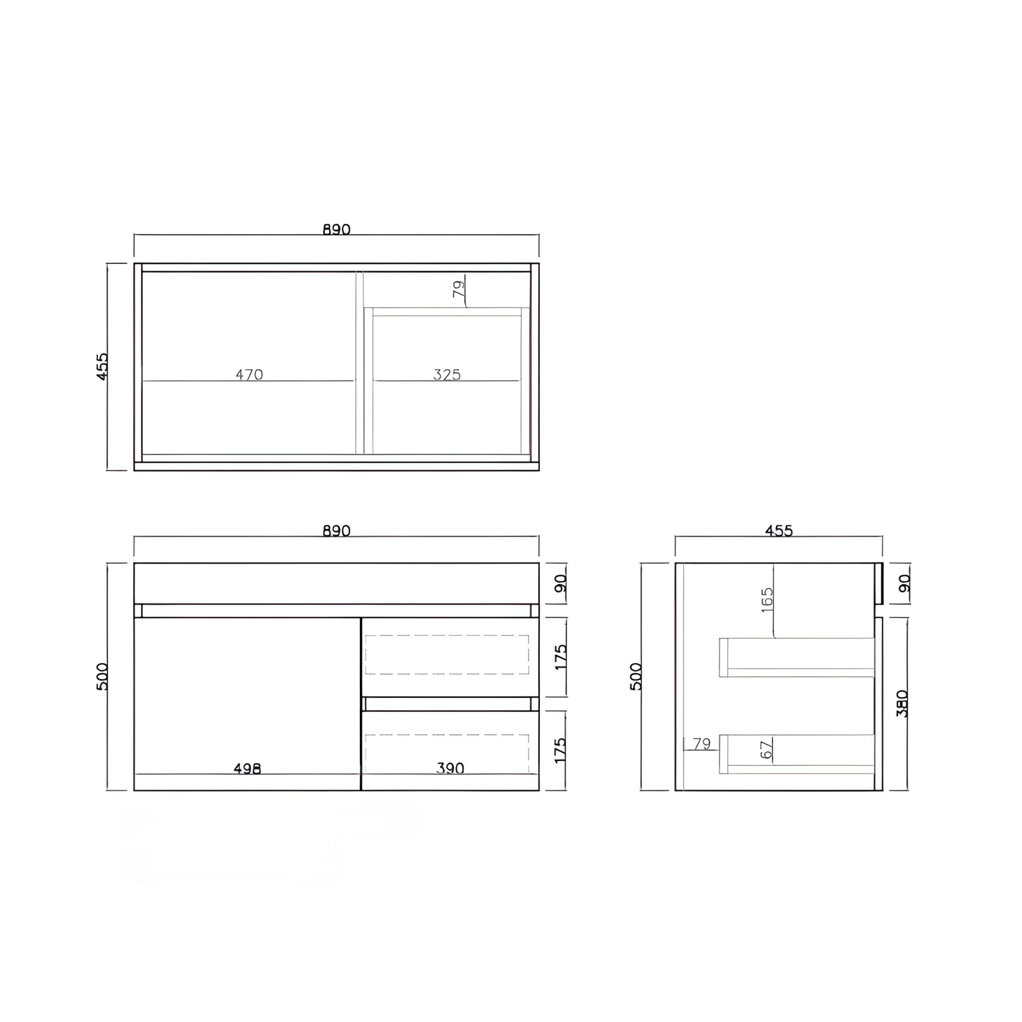 LUKKA CAMDEN MODERN COASTAL OAK 900MM SINGLE BOWL WALL HUNG VANITY (AVAILABLE IN LEFT AND RIGHT HAND DRAWER)
